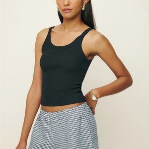 Reformation Tillie Linen Shorts in Slate Check